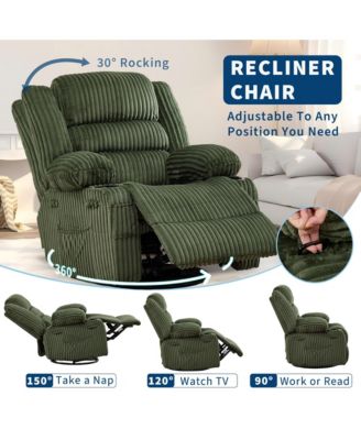 Oversized 360degree (s) Swivel Sofa, Jumbo Corduroy Wide Cushioned Seat Side Storage Pockets High Density Foam for Adults
