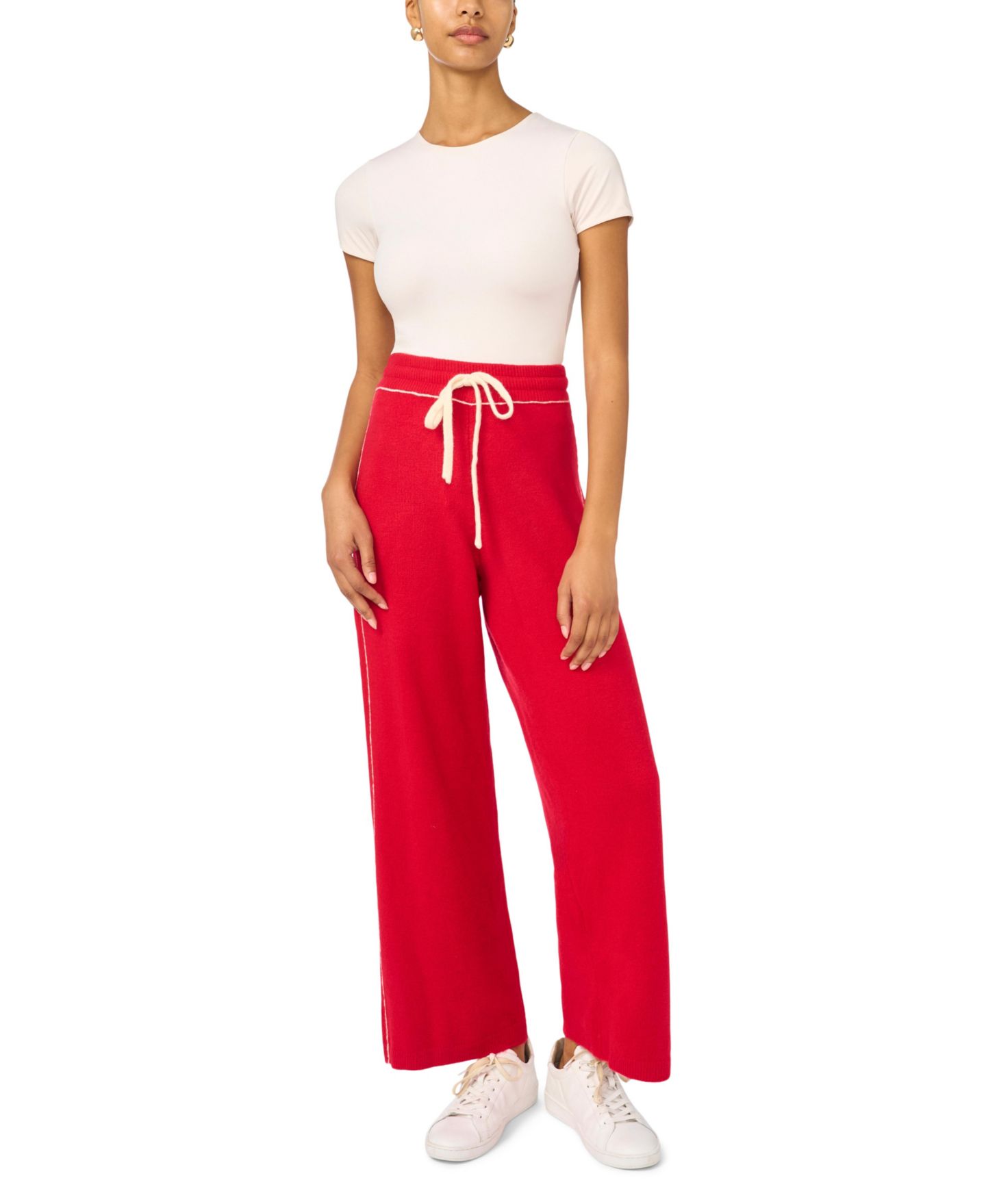 Женские брюки Vince Camuto Wide-Leg High-Rise Drawstring Sweatpants, цвет: Красный — фото 2