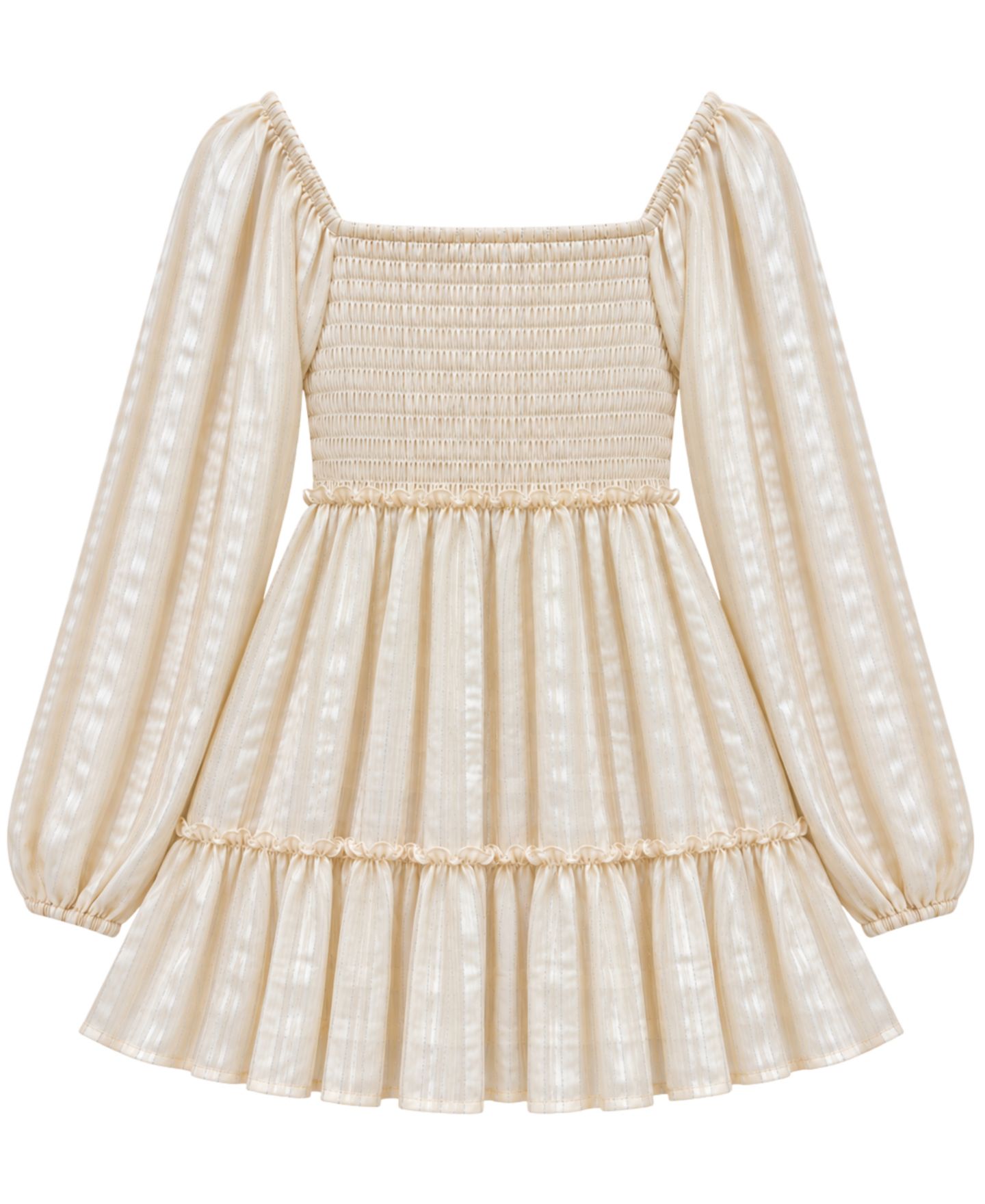 Платье With Jules Lurex-Striped Smocked Bodice Square Neckline Long-Sleeve для девочек, цвет: Слоновая кость / Золотой — фото 2