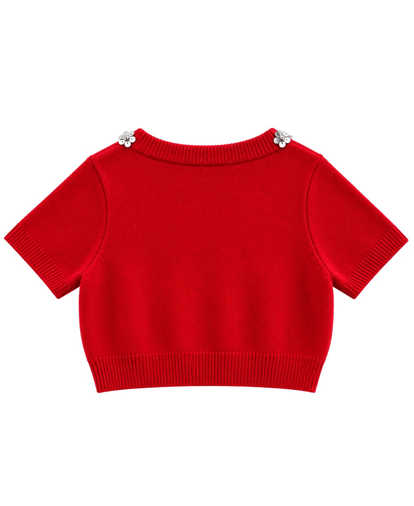 Свитер With Jules Short-Sleeve Cropped Sequin-Embellished Crewneck для девочек, цвет: Красный — фото 2