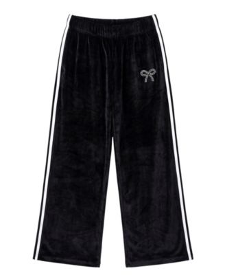 Girls' 7-16 Velour Wide-Leg Rhinestone-Bow Sweatpants