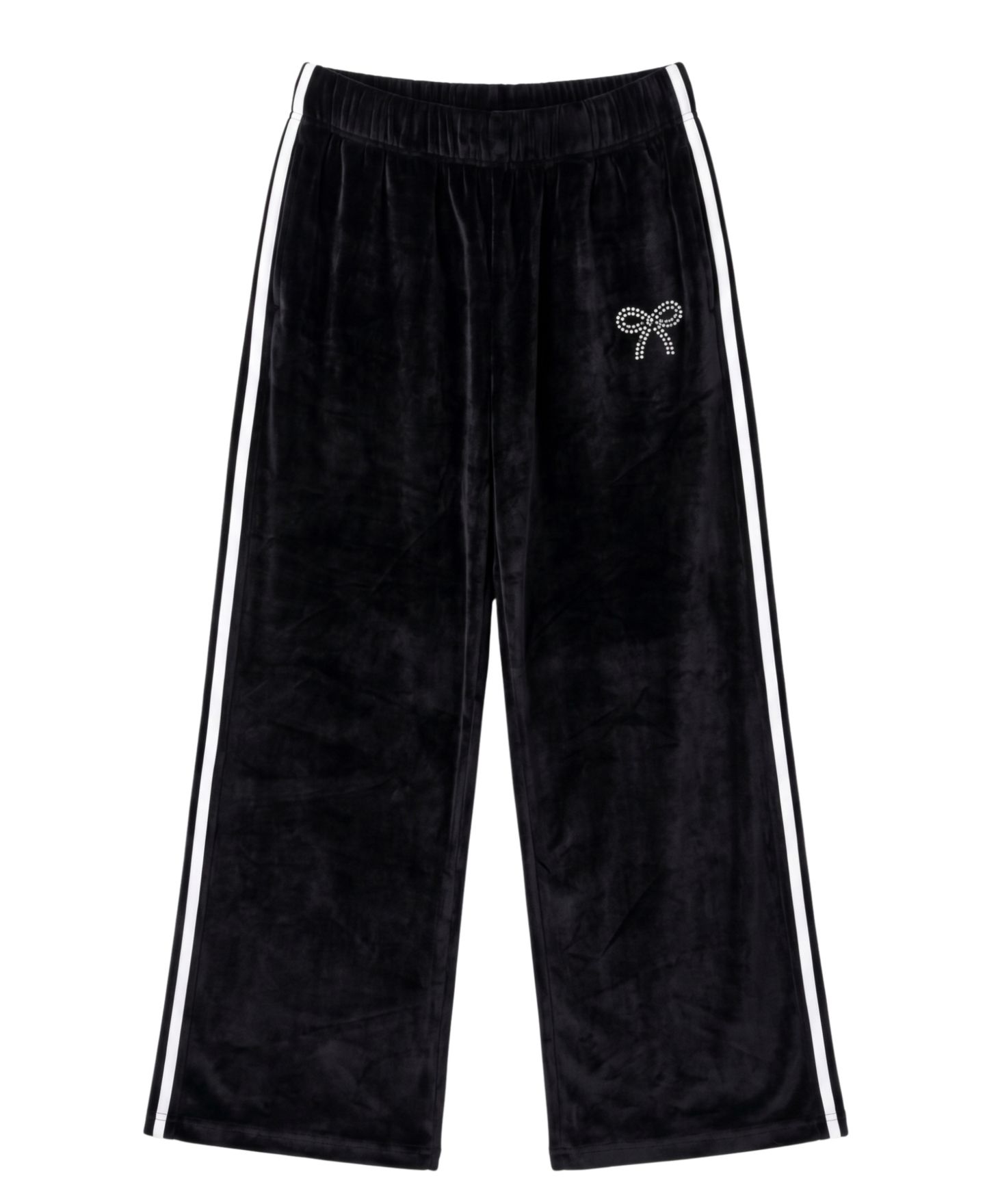 Брюки With Jules Velour Wide-Leg Rhinestone-Bow Sweatpants для девочек, цвет: Чёрный / Молочный белый — фото 1