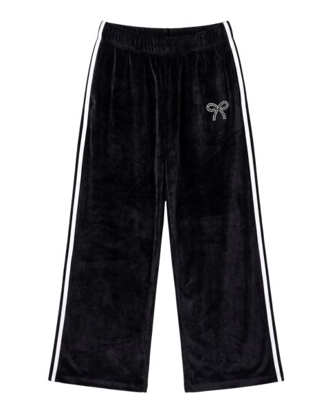 Брюки With Jules Velour Wide-Leg Rhinestone-Bow Sweatpants для девочек, цвет: Чёрный / Молочный белый
