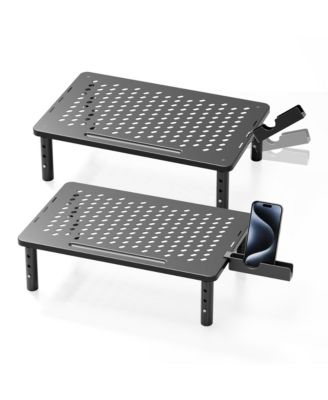 Height Adjustable Metal Monitor Stand Riser with Phone Holder for Desks/PCs/Laptops, 2-Pack