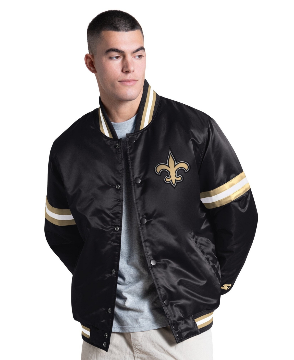 Starter Men's Black New Orleans Saints Courtside Varsity Full Snap Jacket - Black, Gold