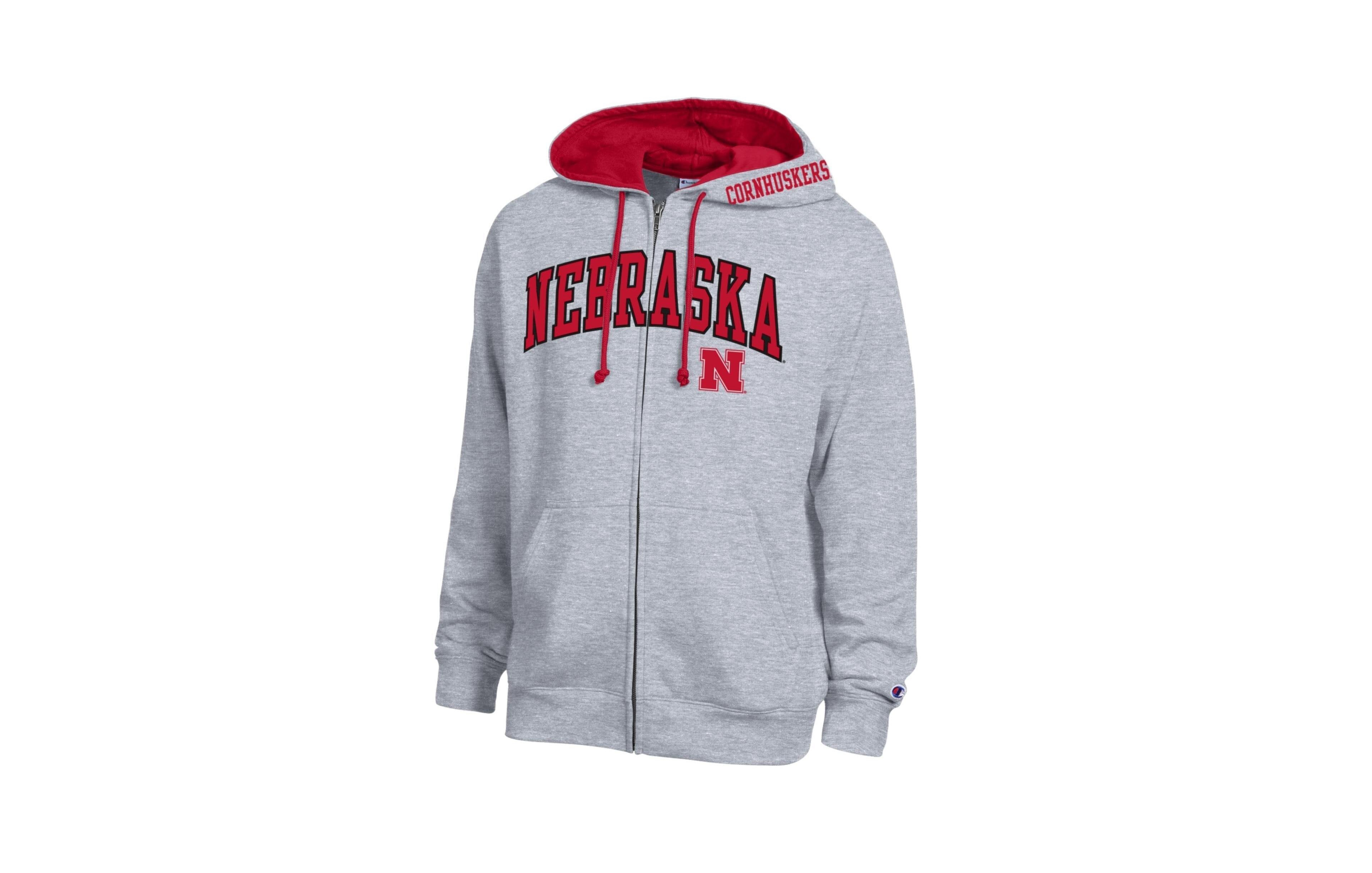 Champion Men's Heather Gray Nebraska Huskers Arch Logo Full-Zip Fleece Hoodie