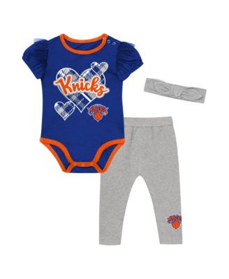Baby Girls' Blue/Gray New York Knicks Team Heart Bodysuit, Pants Headband Set