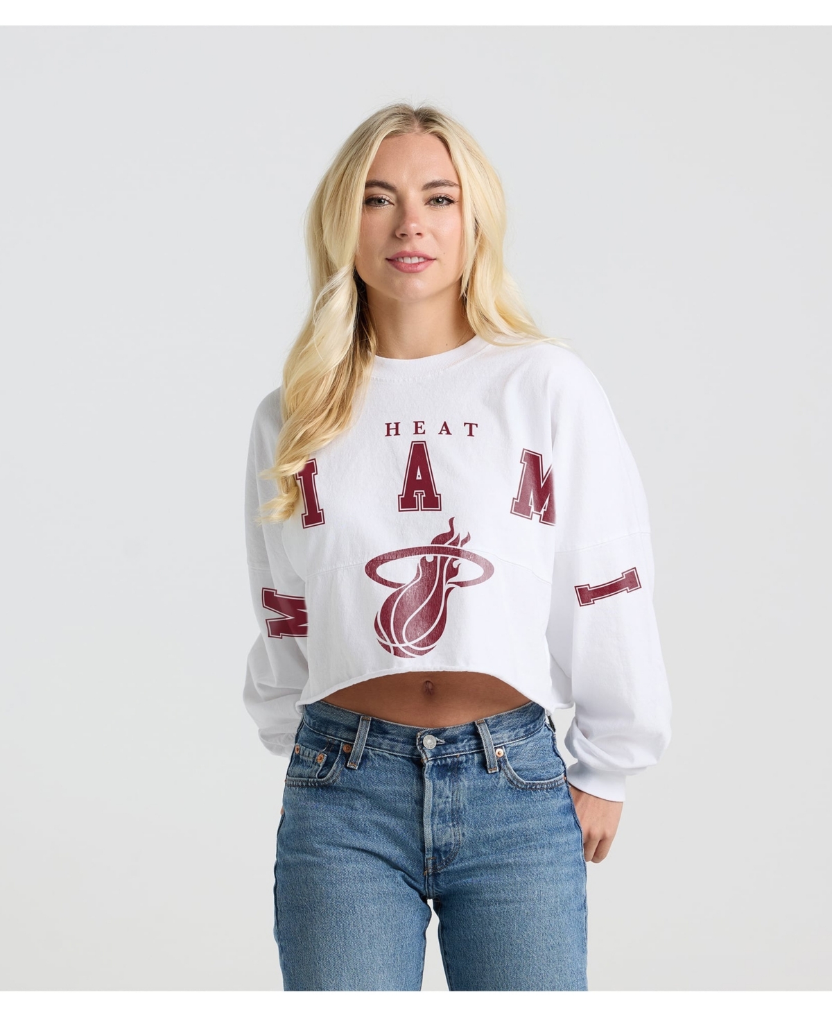 Fanatics Women's White Miami Heat Spirit Jersey Cropped Crew Neck Sweatshirt - White