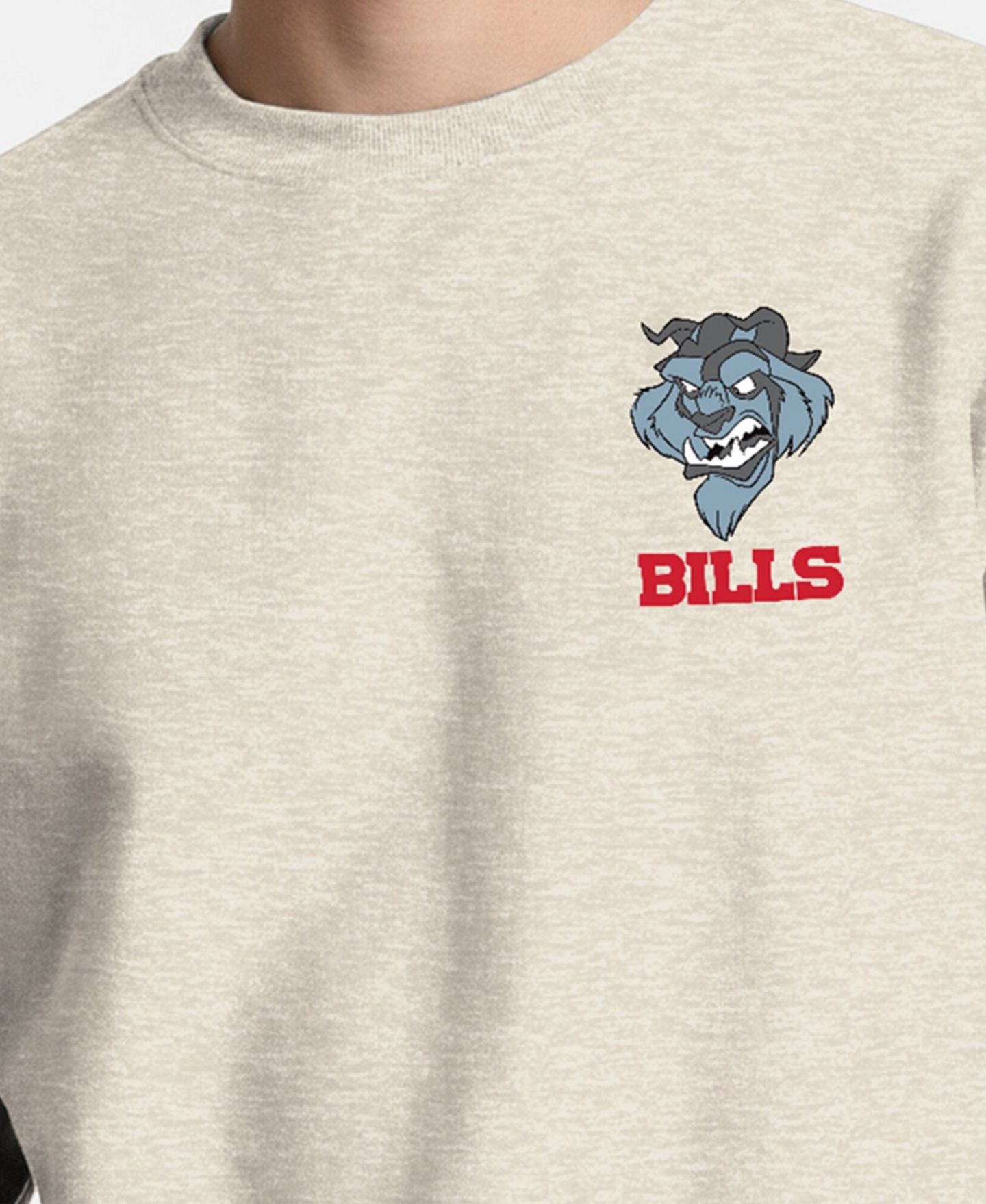 Мужская толстовка Champion Disney x Oatmeal Buffalo Bills Power blend Left Chest Fullback Crew — фото 4