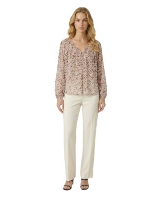 Women's Lightweight Patterned Long-Sleeve V-Neck Blouse