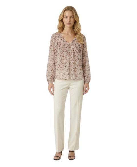 Женская блузка Modenaire Lightweight Patterned Long-Sleeve V-Neck, цвет: Хаки