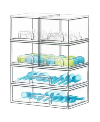 Baby Bottle Storage, 6 Pack Stackable Clear Drawer Unit with 4 Small and 2 Large Bin for Countertop, Cabinet, Vanity and Bathroom
