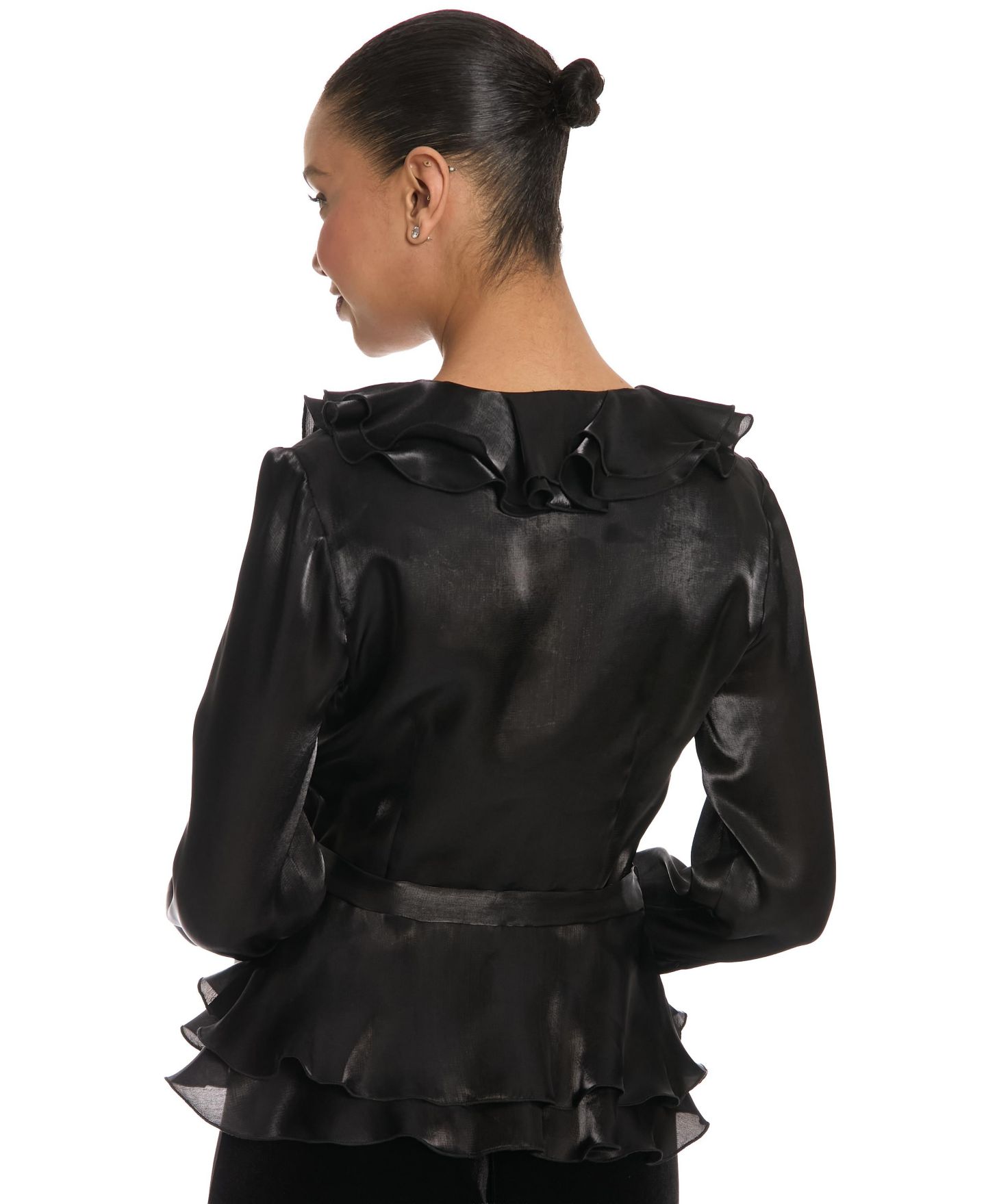 Женская блузка Muse V-Neck Long-Sleeve Ruffle, цвет: Чёрный — фото 4
