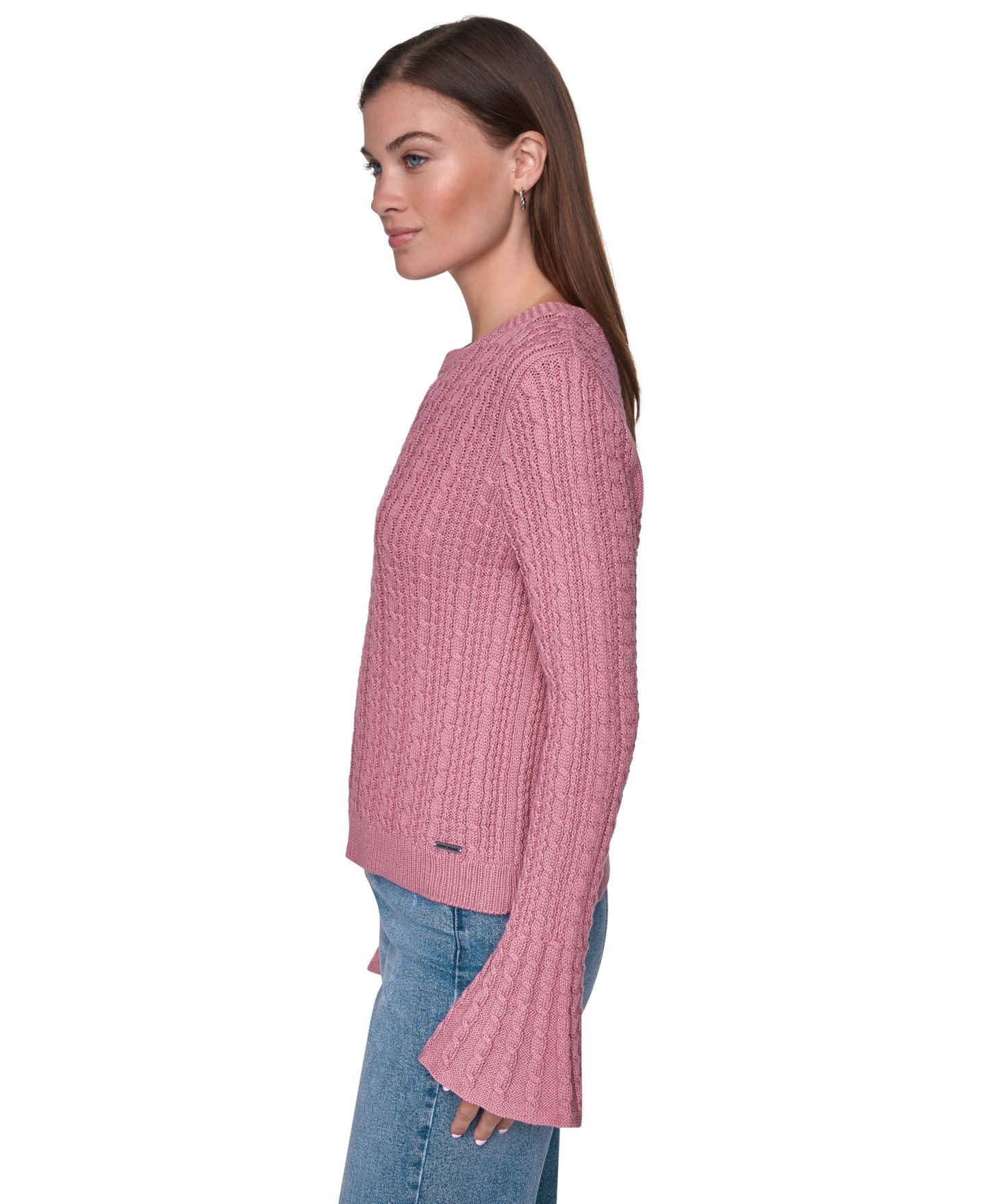 Женский свитер DKNY Jeans Cable-Knit Ruffled-Cuff Pullover, цвет: Чёрный — фото 10