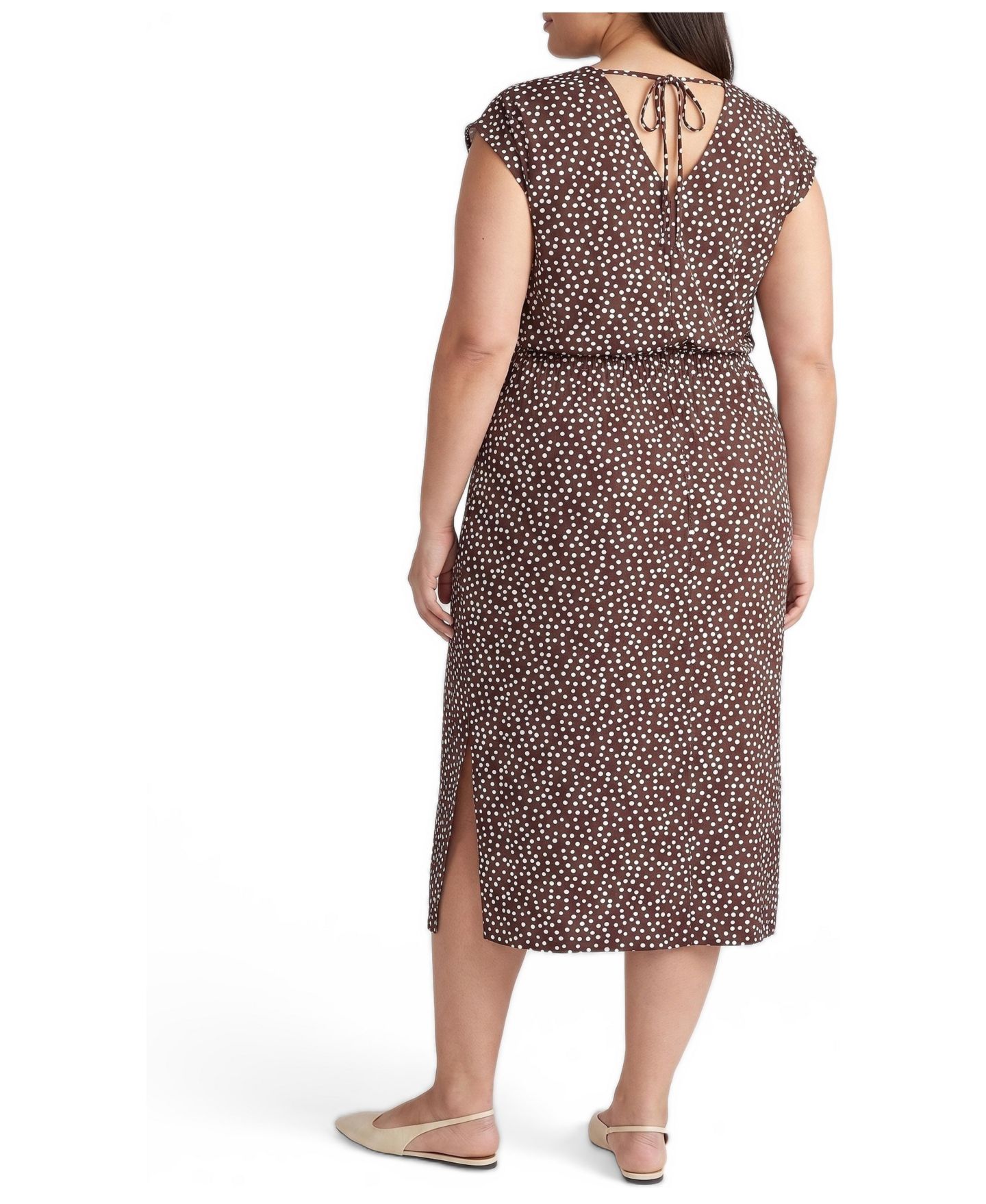 Женское платье Universal Standard Plus Size Tish Divine V-Neck Short-Sleeve Polka Dot Midi, цвет: Коричневый / Белый с принтом — фото 3