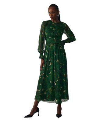 Women's Portofino Silk Chiffon A-Line Long-Sleeve Midi Dress