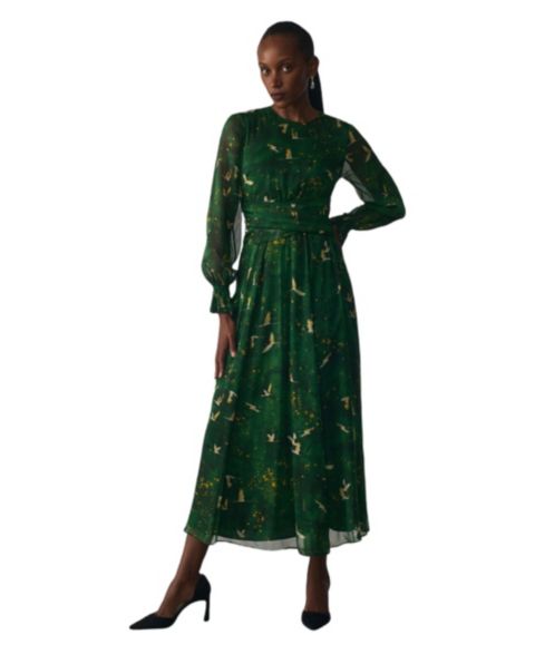 Женское платье The Fold Portofino Silk Chiffon A-Line Long-Sleeve Midi, цвет: Зелёный