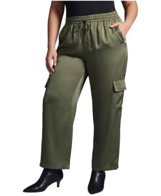 Women's Plus Size Cece Satin Cargo Wide-Leg Pants