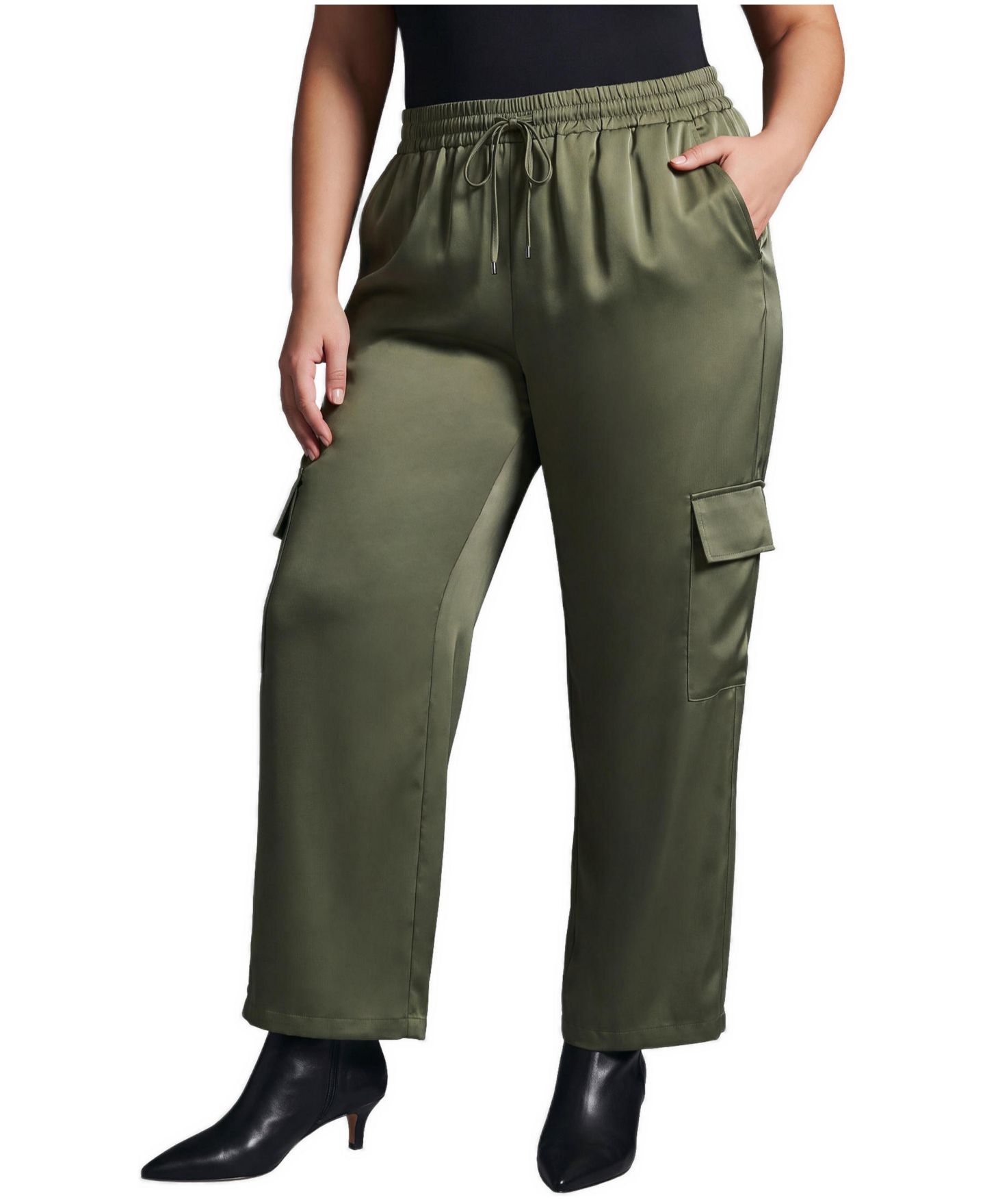 Женские брюки Avenue Cece Satin Cargo, цвет: Оливковый зелёный — фото 1