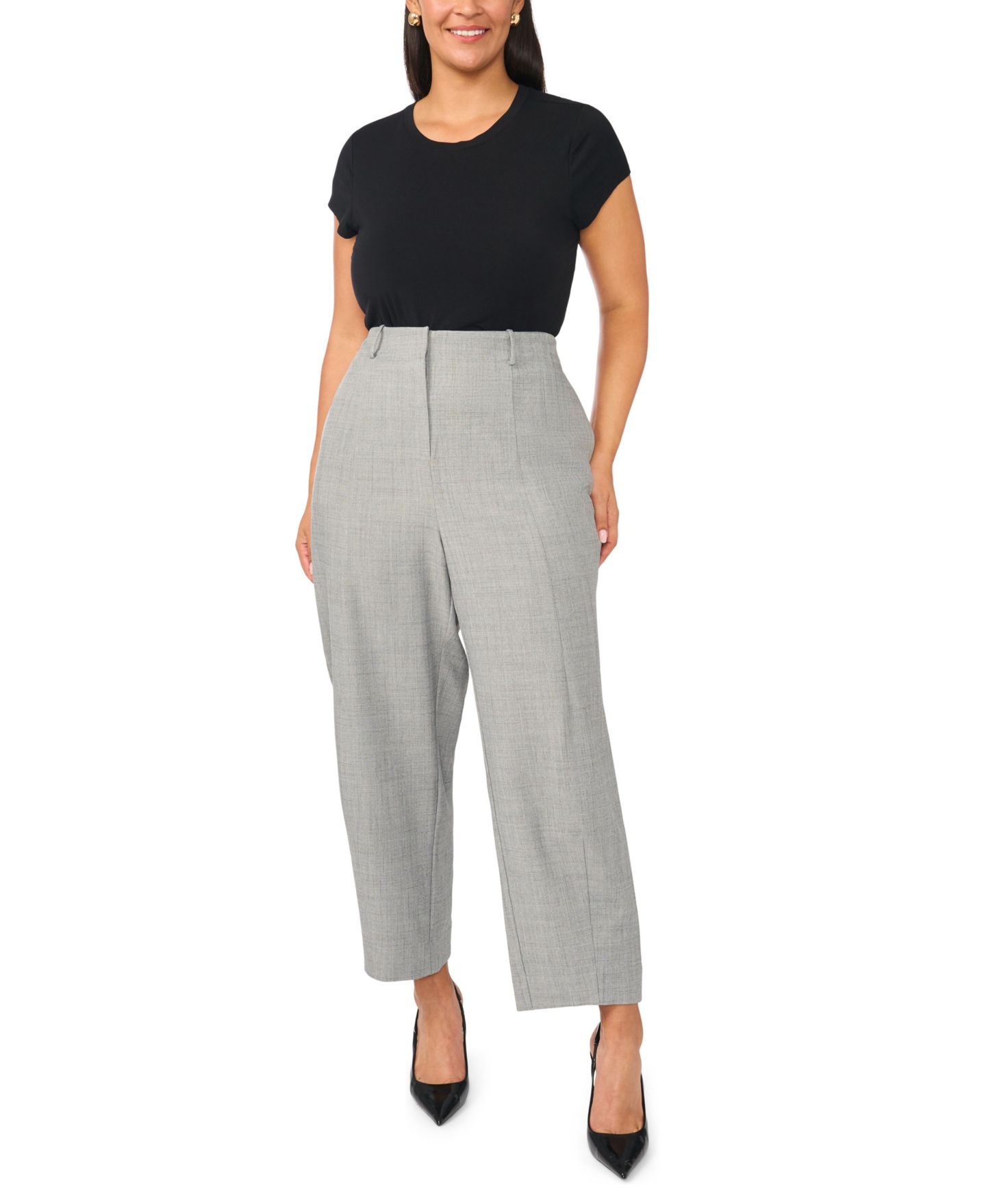 Женские брюки Vince Camuto Plus Size Balloon High-Waisted Straight-Leg, цвет: Серый меланжевый — фото 2