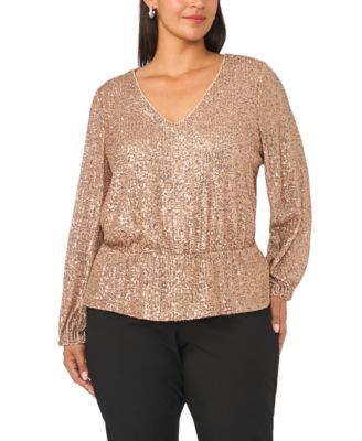 Plus Size Peplum Sequin V-Neck Top