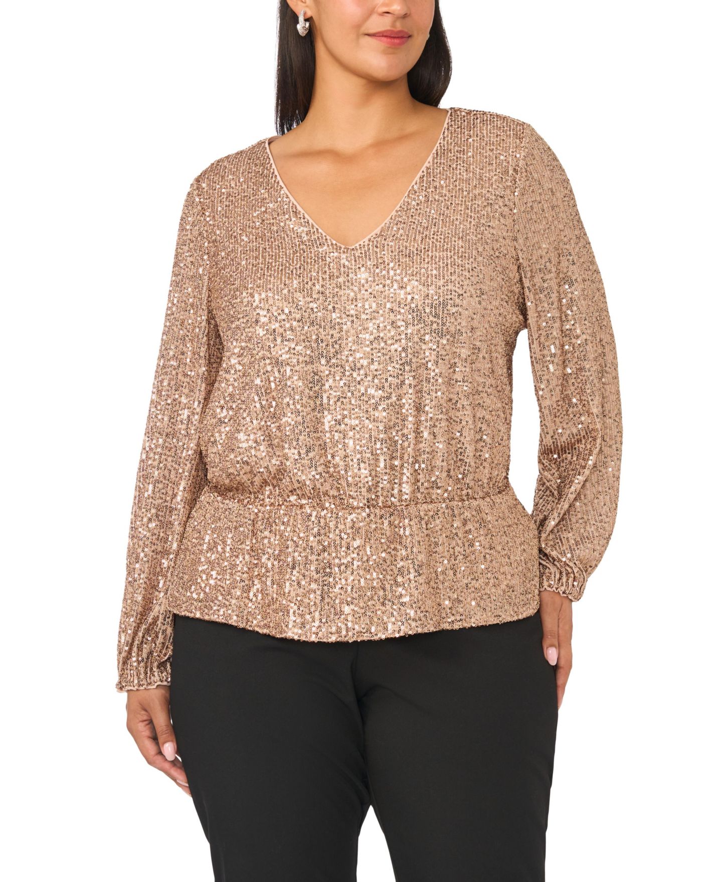 Женский топ Vince Camuto Plus Size Peplum Sequin V-Neck, цвет: Мокко латте — фото 1