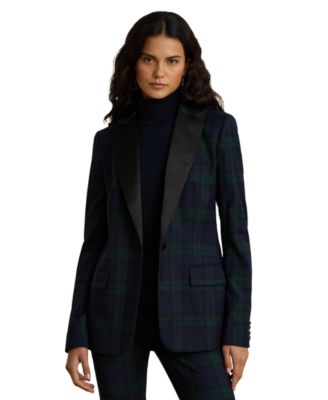 Women's Black Watch Satin-Trim Twill Blazer
