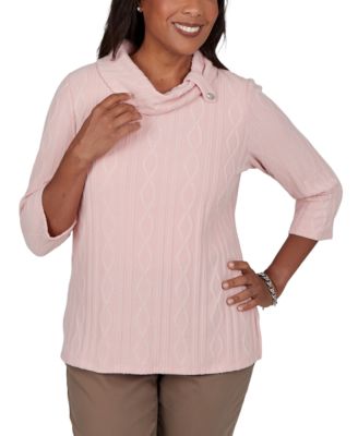 Women's Cowl Neck 3/4-Sleeve Cable-Knit Pullover Top