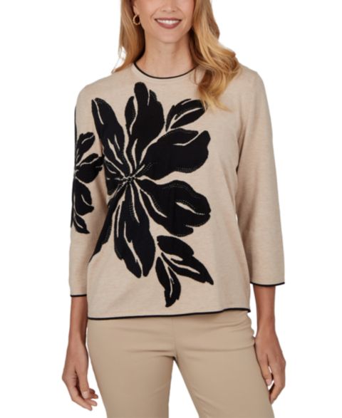 Женский свитер Alfred Dunner Floral Loose-Fit 3/4-Sleeve Pullover, цвет: Рыжевато-коричневый
