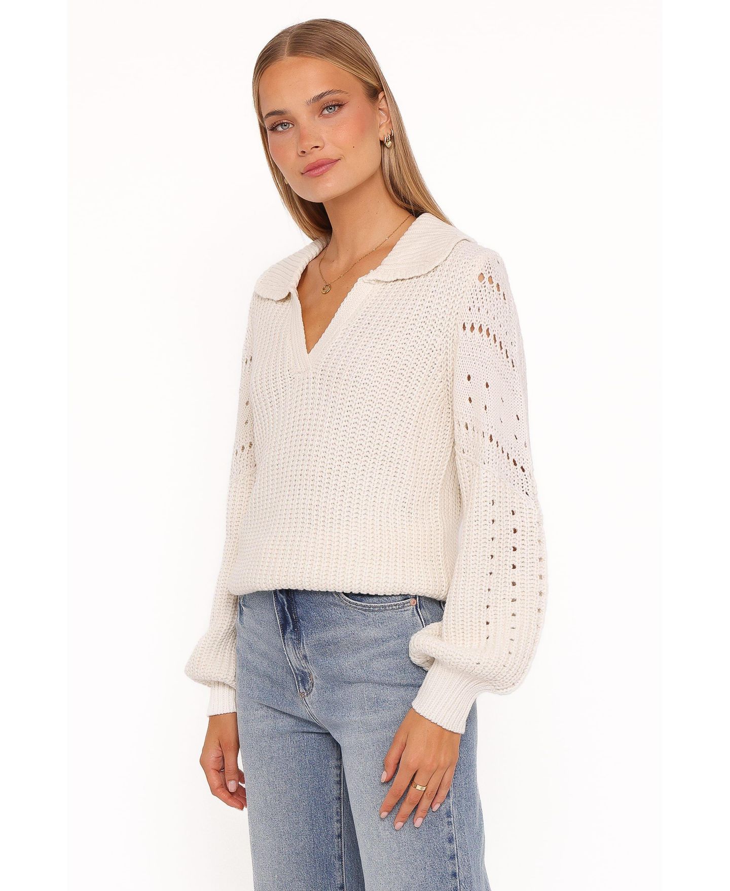 Женский свитер Petal and Pup Fitzgerald Pointelle Long-Sleeve Polo, цвет: Кремовый — фото 2