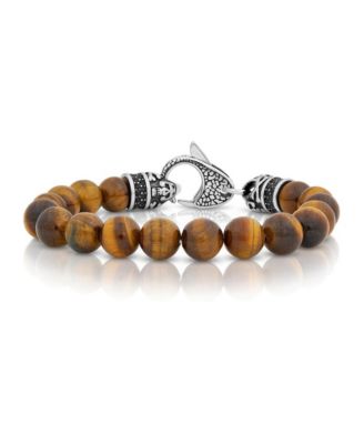 Men's Stainless Steel Tiger's Eye and Cubic Zirconia Beaded Bracelet