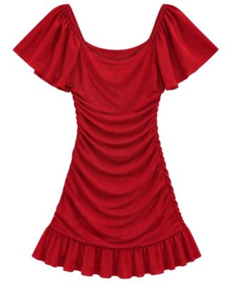 Girls’ 7-16 Short-Sleeve Ruched Glitter Knit Dress