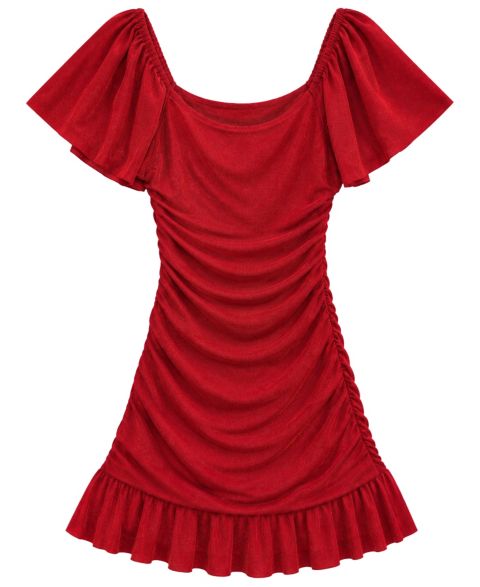 Платье With Jules Short-Sleeve Ruched Glitter Knit для девочек, цвет: Красный