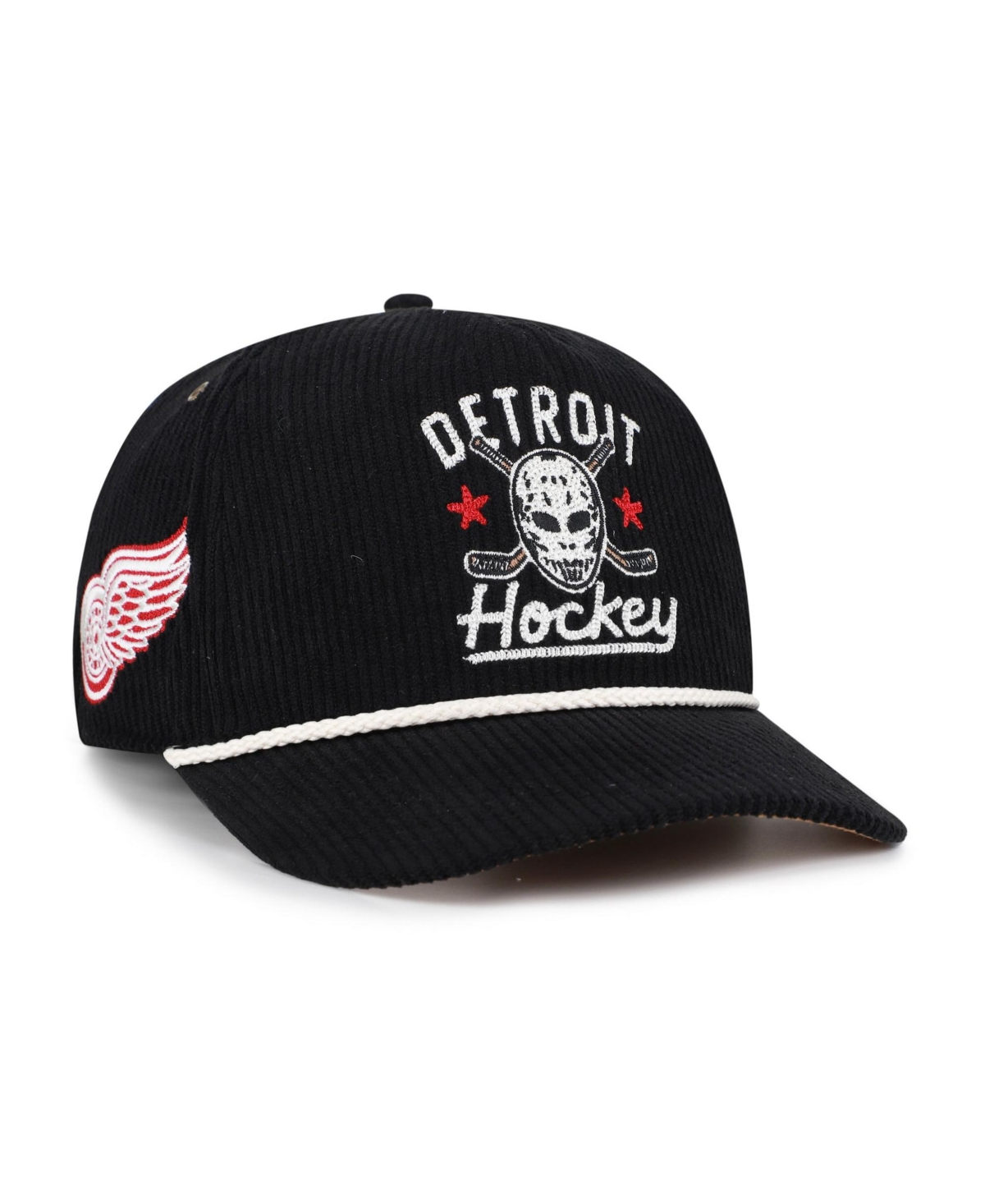 '47 Brand Men's Black Detroit Red Wings Hockey Mask Corduroy Rope Hitch Adjustable Hat - Black