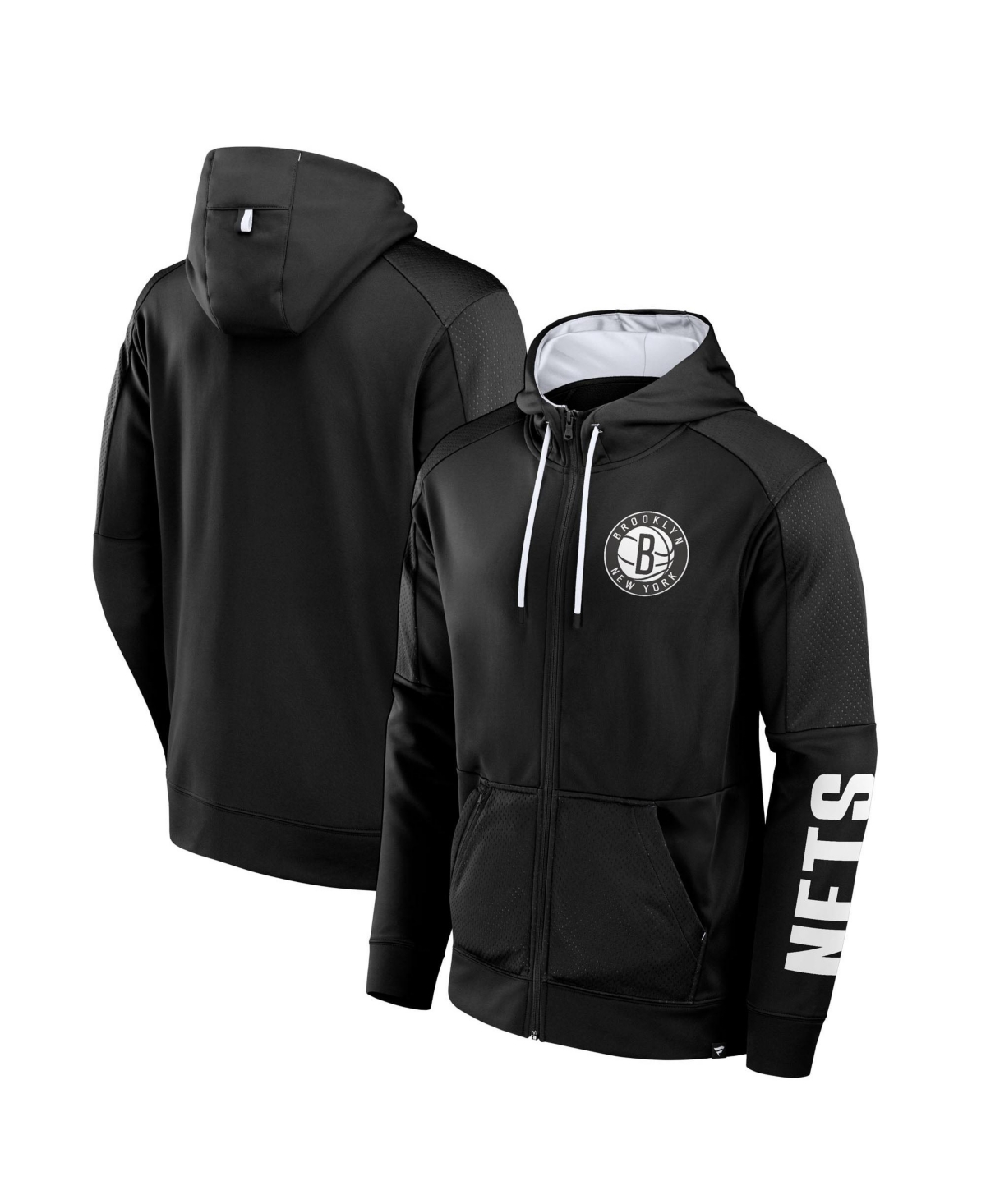 Fanatics Men's Black Brooklyn Nets Baller Defender Performance Full-Zip Hoodie - Black, White