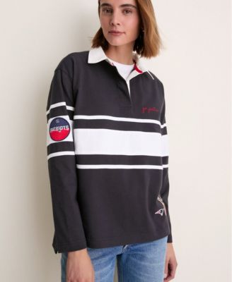 Women's Navy New England Patriots Rugby Long-Sleeves Polo Shirt