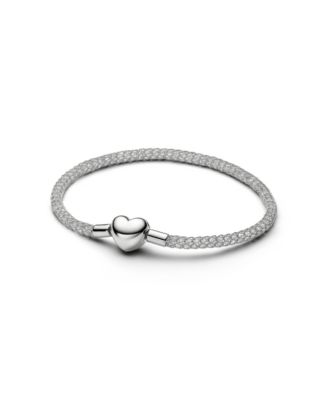 Cubic Zirconia Platinum-Plated Heart Mesh Charm Bracelet