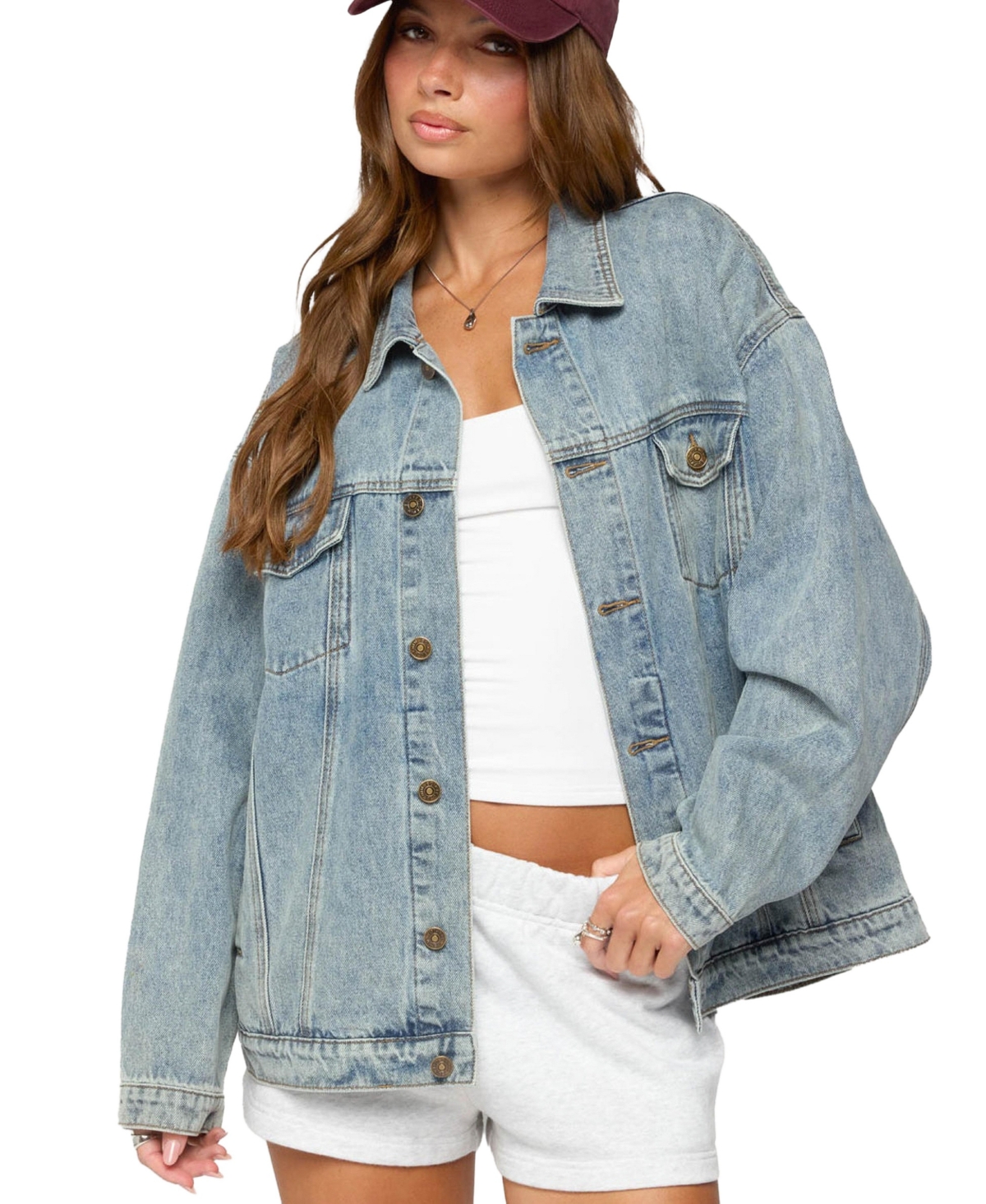 Edikted Women's Dalia Oversized Denim Jacket - Light-blue-washed