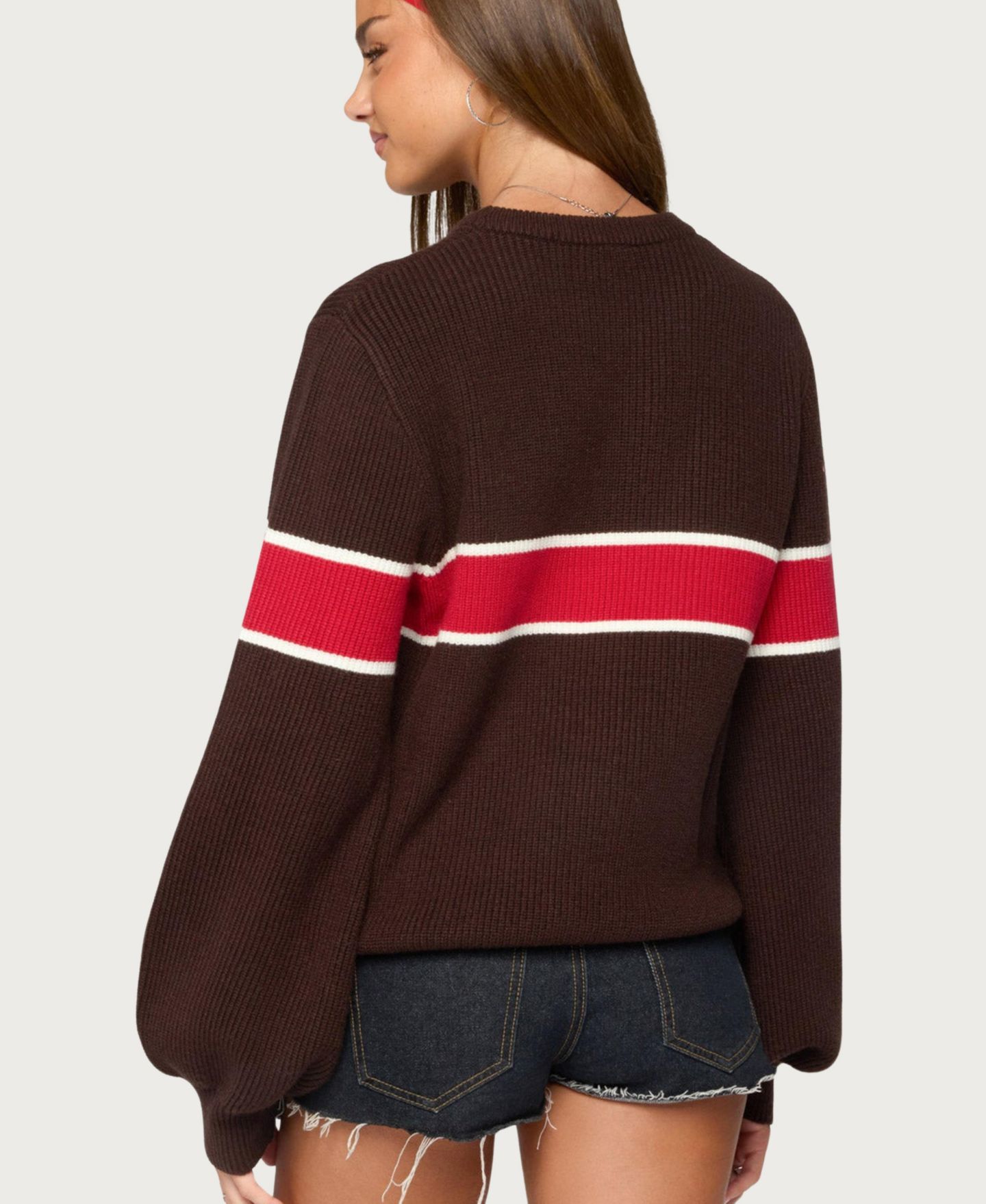 Женский свитер Edikted Nautical Striped Oversized, цвет: Коричневый — фото 2