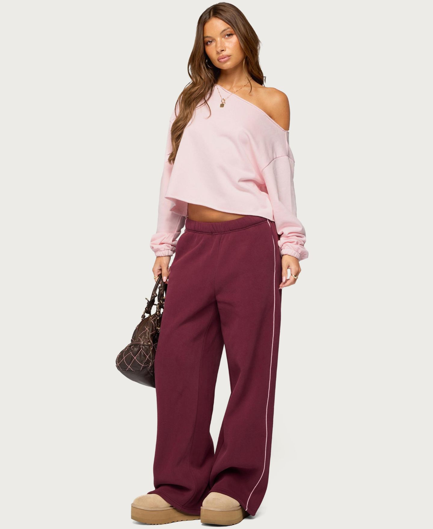 Женские брюки Edikted Autumn Sweatpants, цвет: Бордовый — фото 5