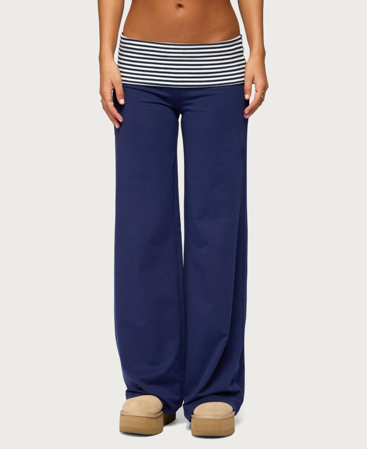 Edikted Women's Maci Striped Foldover Pants - Navy-and-white
