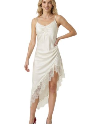 Women's Asymmetric Satin Lace-Trim Slip Dress