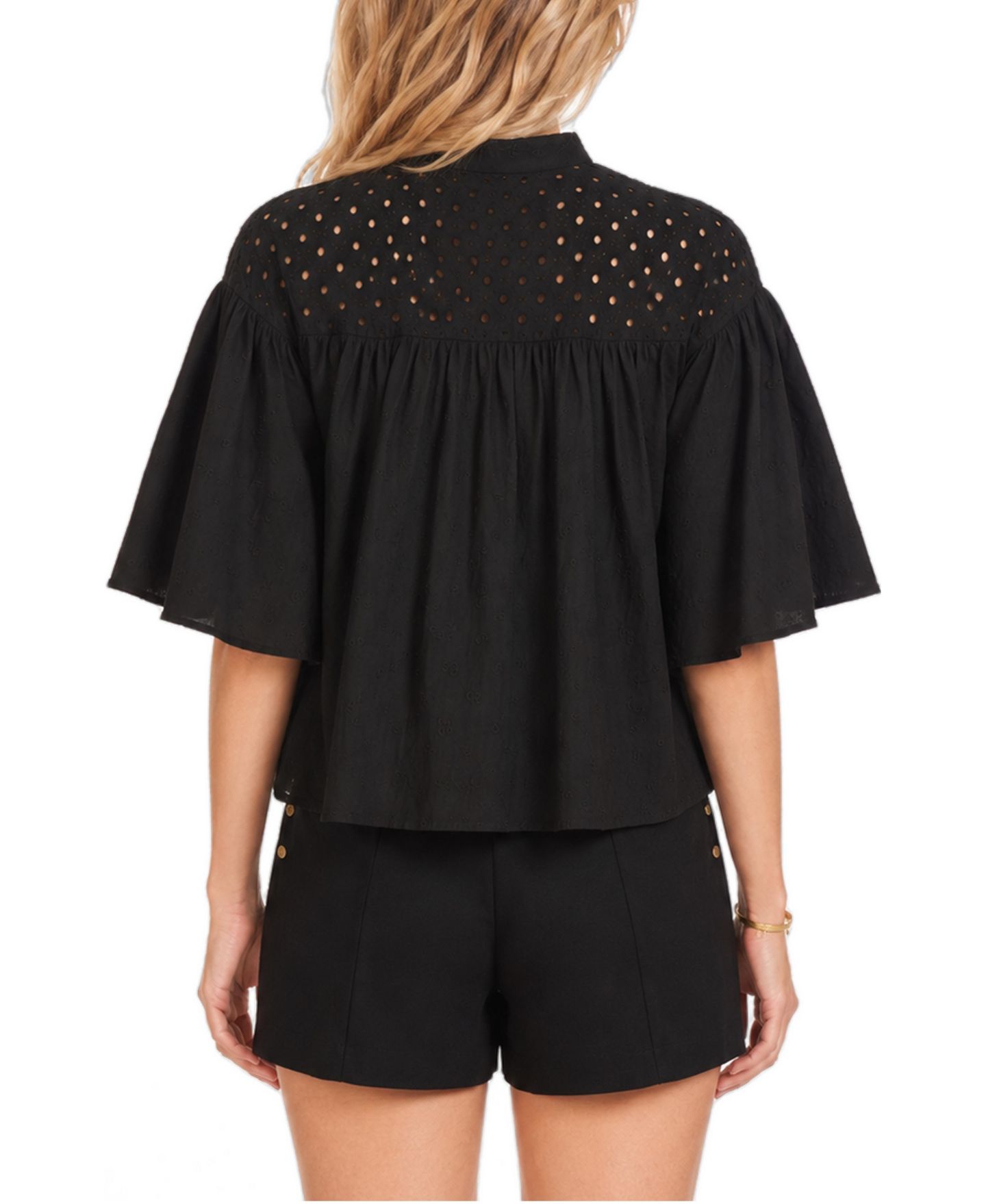 Женская блузка Bishop + Young Willow Eyelet Ruffle-Sleeve, цвет: Чёрный — фото 3