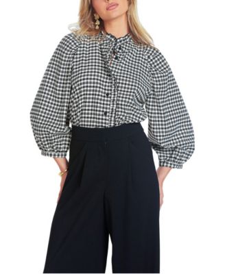 Women's Sisley Plaid Mock Neck Blouse