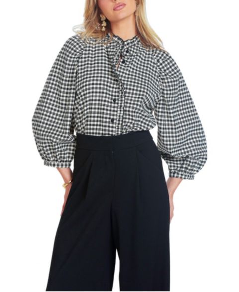 Женская блузка Bishop + Young Sisley Plaid Mock Neck, цвет: Чёрный клетчатый
