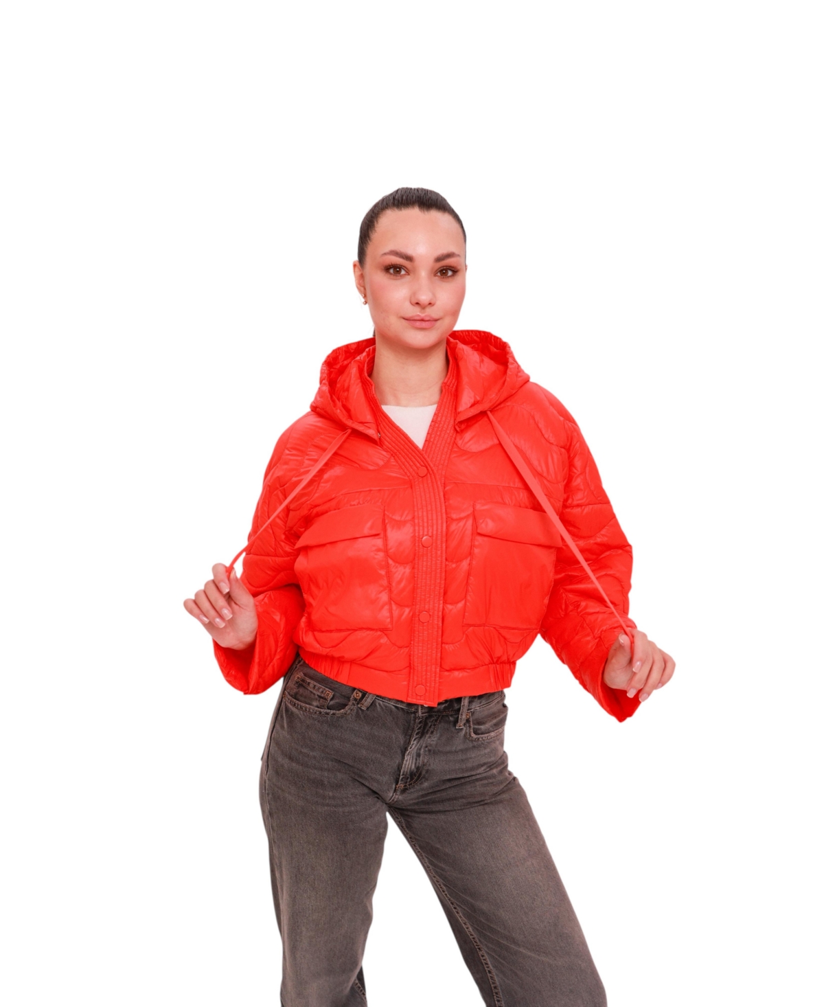 Alaska Outerwear Women's Lexi Cropped Hooded Puffer Jacket - Coral