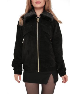 Women's Nebraska Mink Trim Suede Bomber Jacket