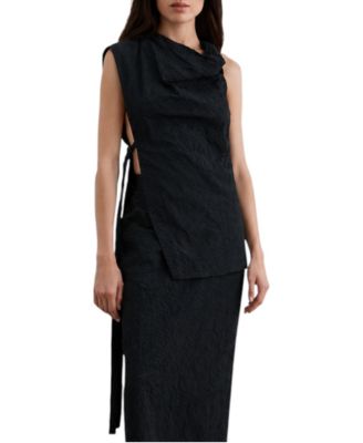Women's Cowl Neck Asymmetrical Side Tie Top