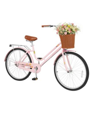 26 in Beach Cruiser Bike with Woven Basket and Rear Rack
