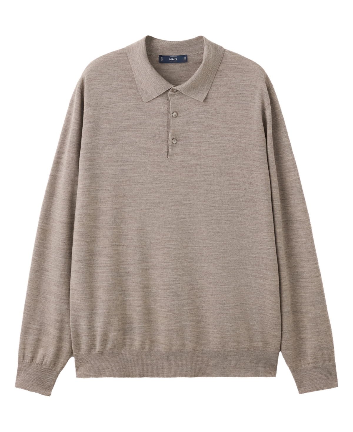 Mango Men's Polo Willys Long Sleeve Regular-Fit Fine-Knit Polo Shirt - Mink Gray